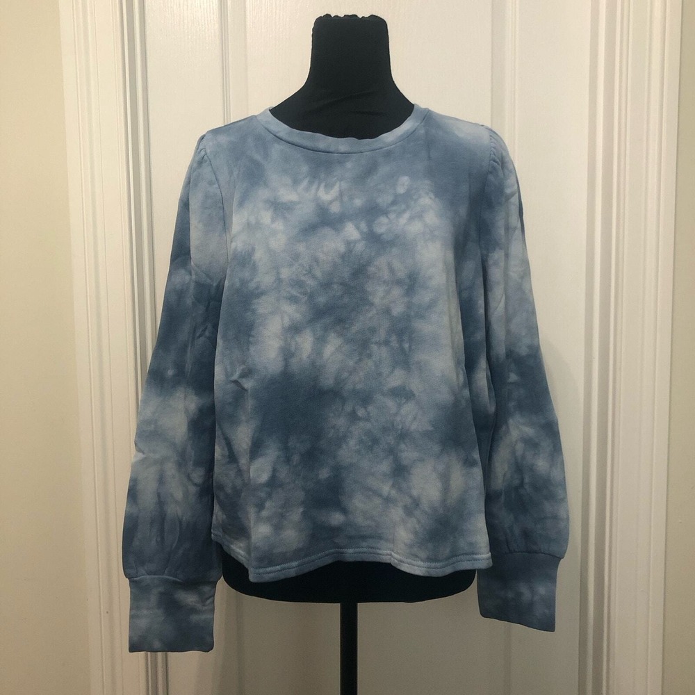 BB Dakota Steve Madden Blue Tie Dye Puff Shoulder Sweatshirt BL105341 Womens L